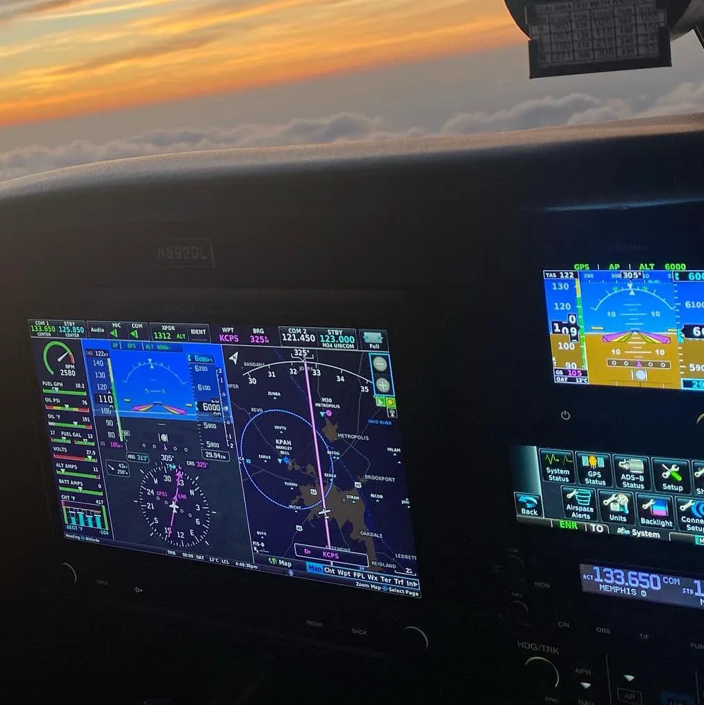Aircraft instrument panel during flight