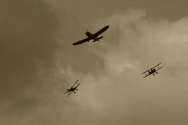 WWI fighter pilots in the clouds