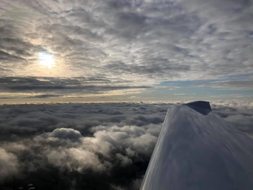 Flying in between the clouds on an instrument flight