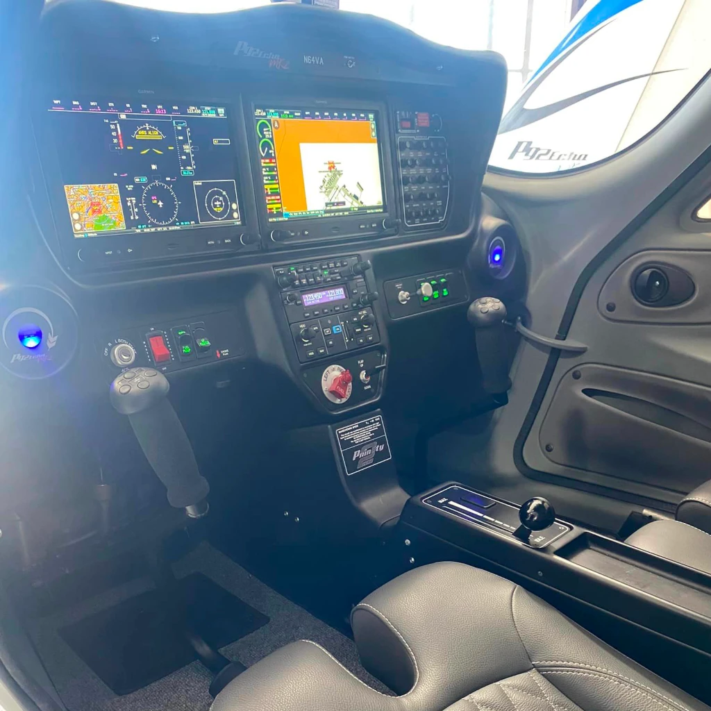Flight instruments arranged across an airplane instrument panel